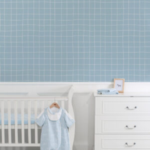 PAVEL - Papier peint uni quadrillé bleu chambre bébé