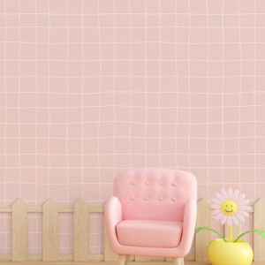 PAVEL - Papier peint uni quadrillé rose coin lecture