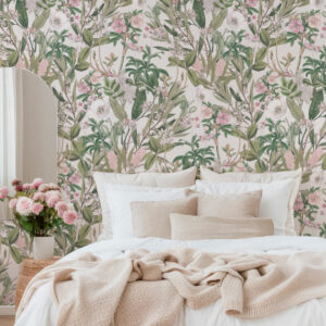 SAMIA - Papier peint vintage fleur des champs rose