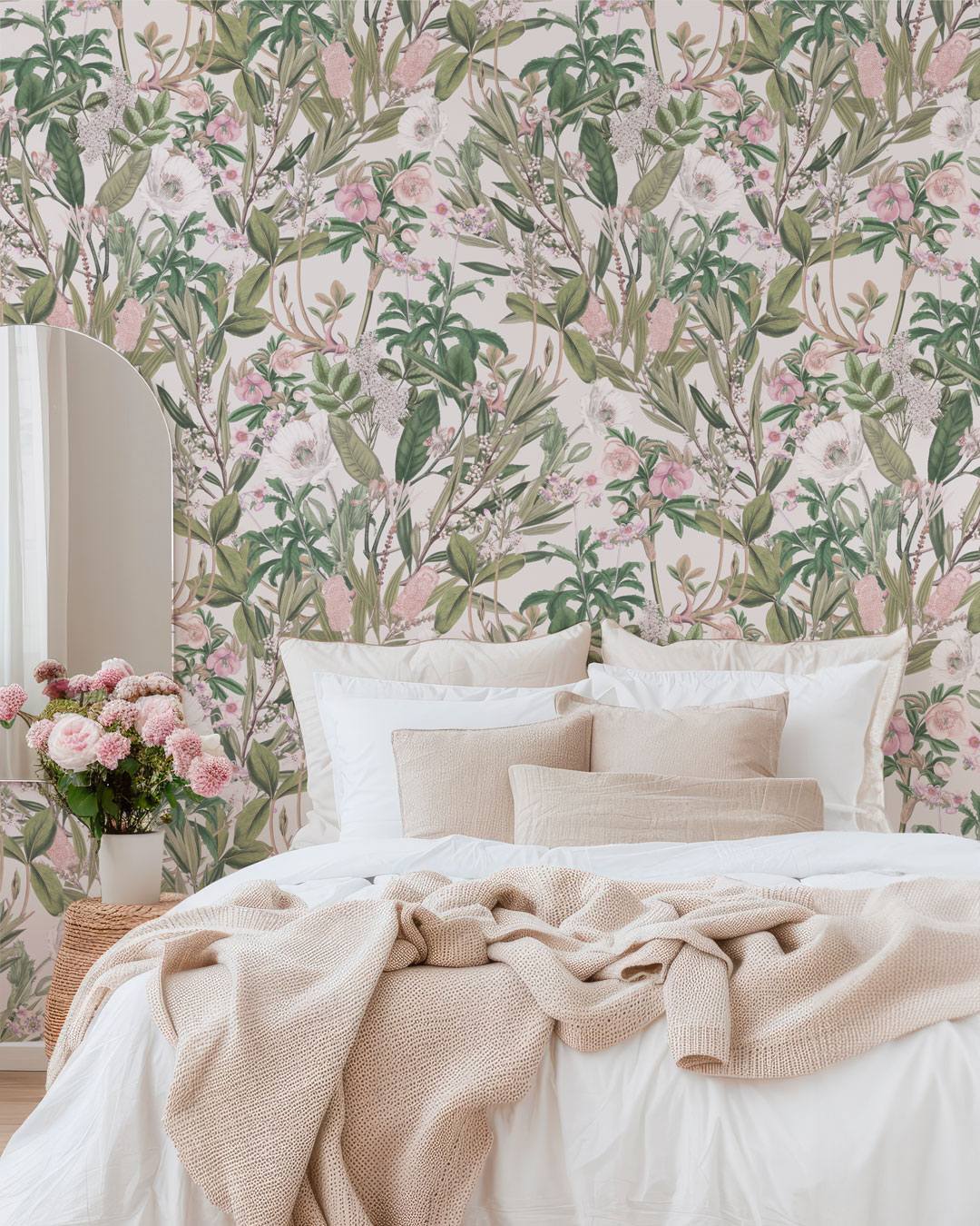 SAMIA - Papier peint vintage fleur des champs rose