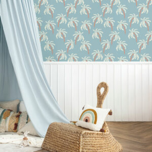 SILLY - Tapisserie motif palmier bleu chambre enfant