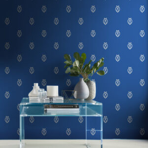 ABEL - Papier peint motif cigale des garrigues bleu couloir