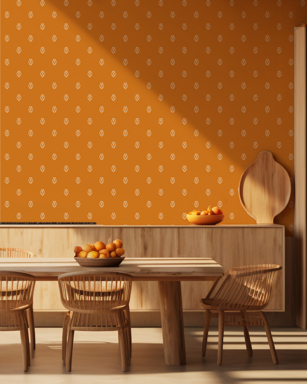 ABEL - Papier peint motif cigale des garrigues orange cuisine