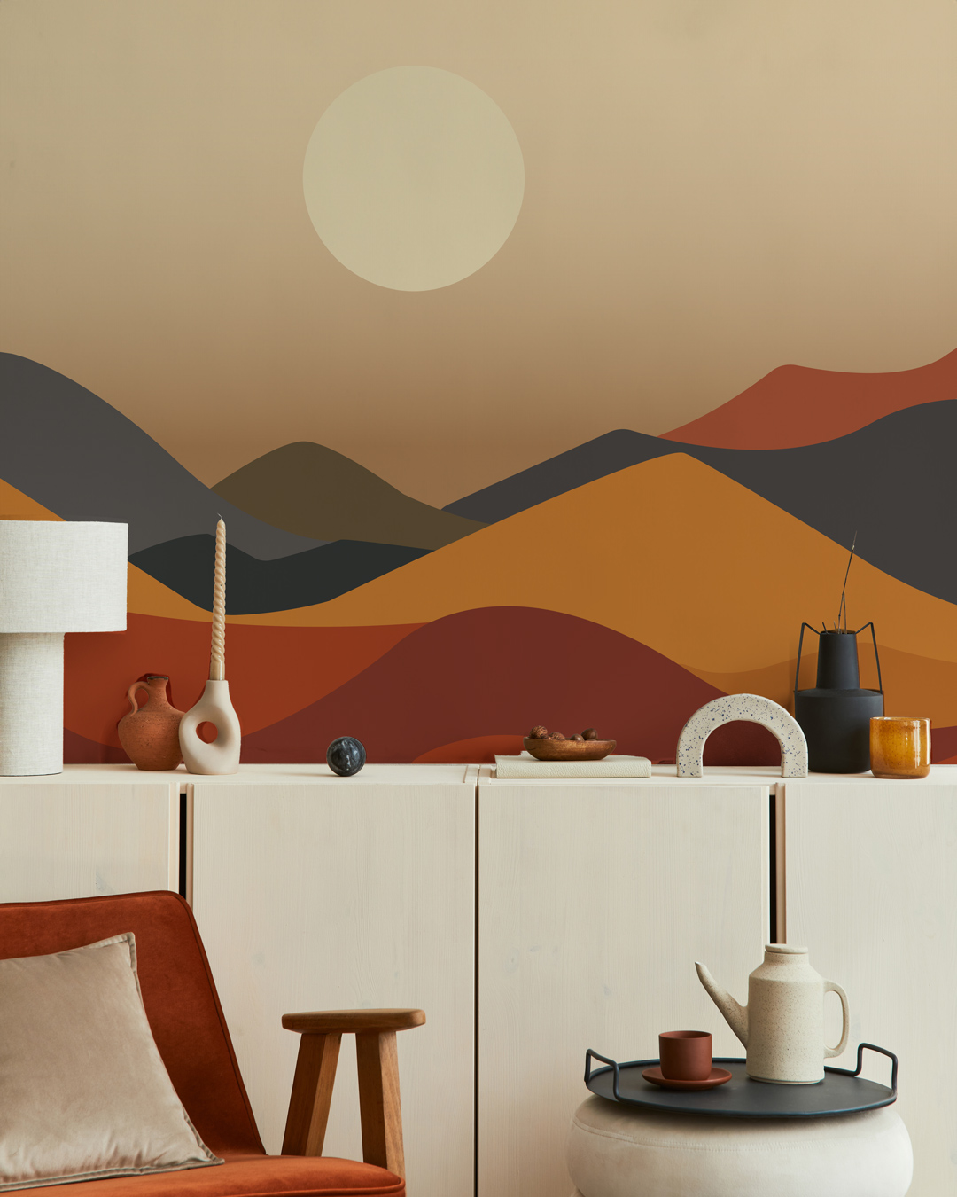 ADHÉMAR - Papier peint coucher de soleil montagne soubassement