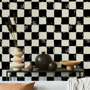 ALDERIC - Papier peint damier noir couloir