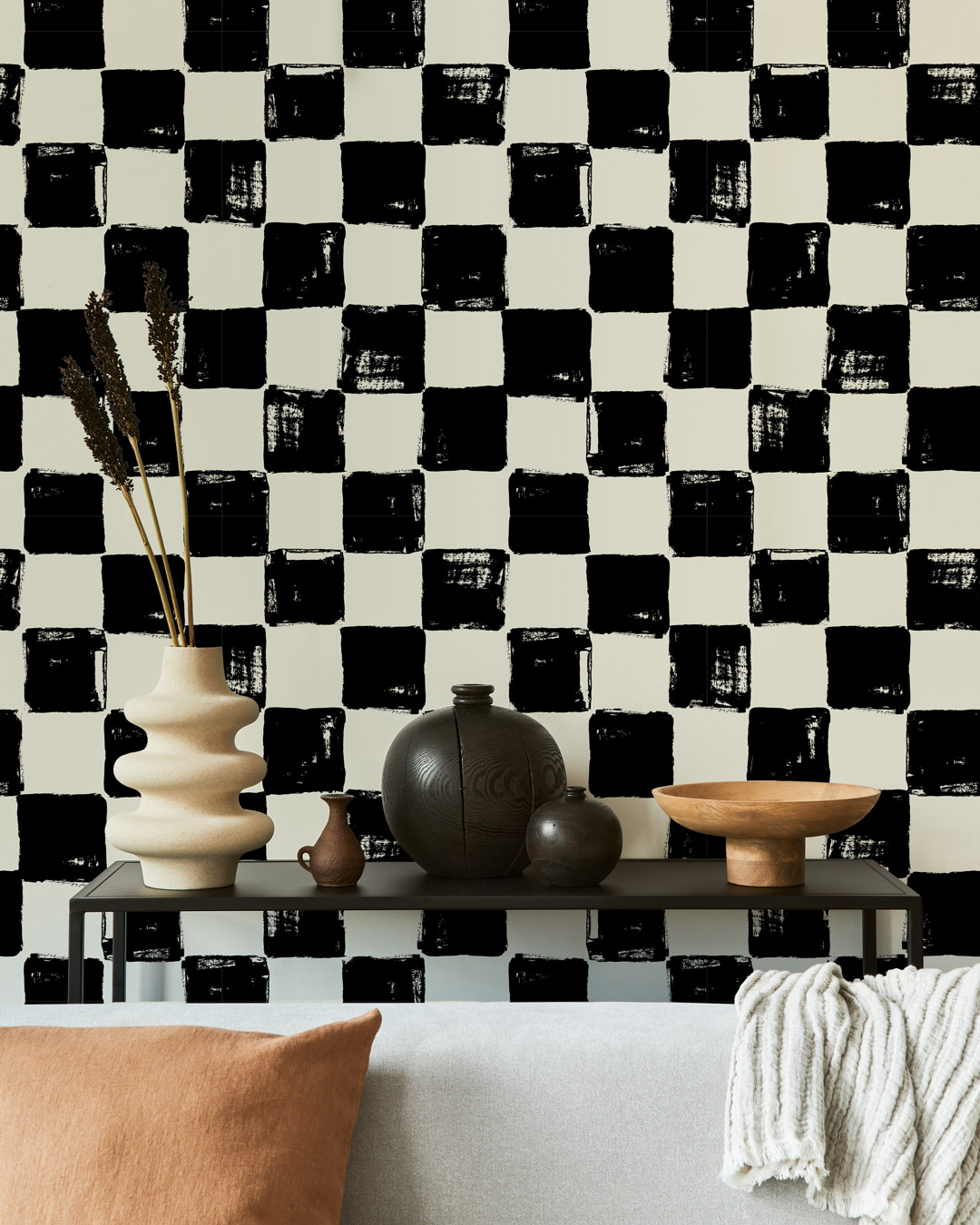 ALDERIC - Papier peint damier noir couloir