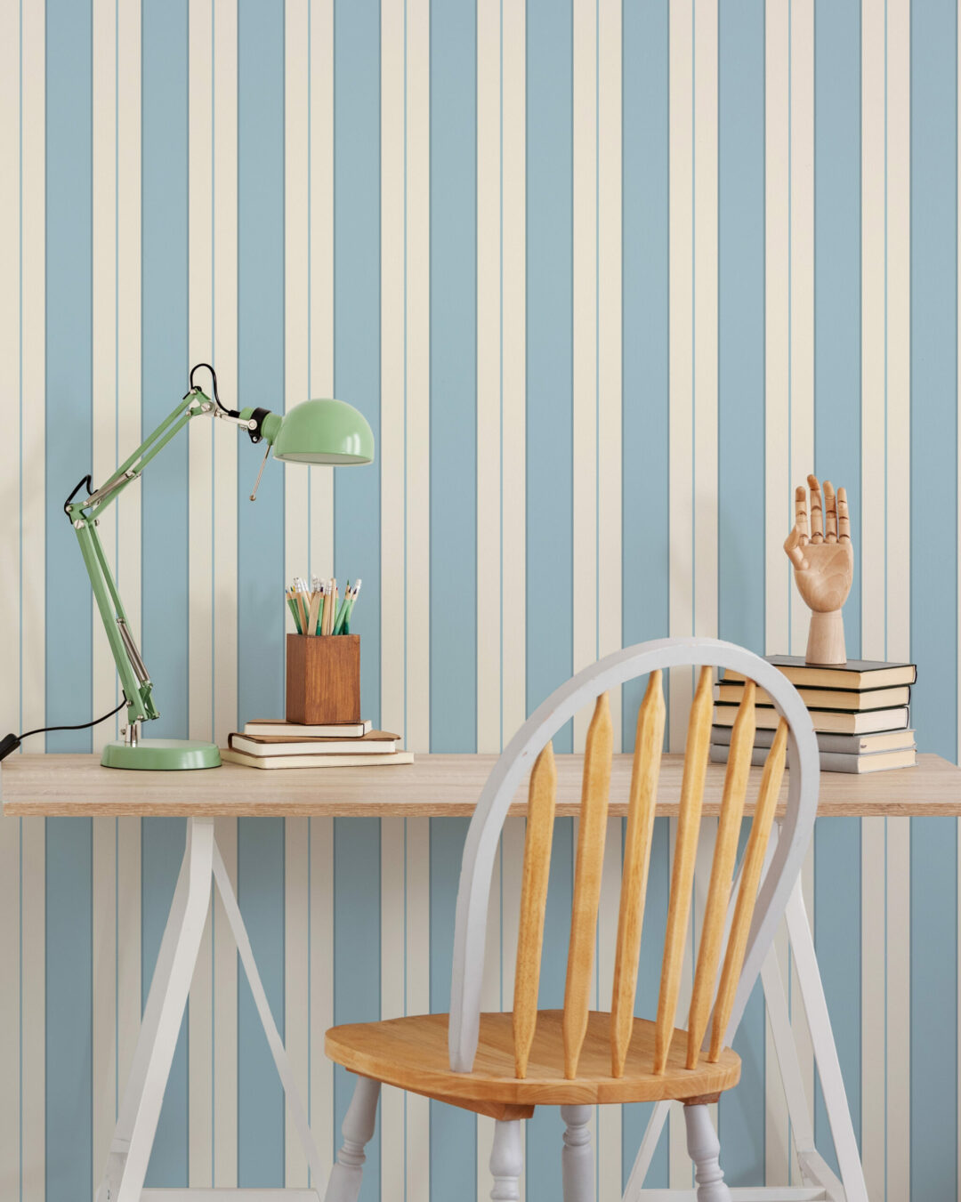 ASMAE - Papier peint rayures classiques monochromes bleu bureau