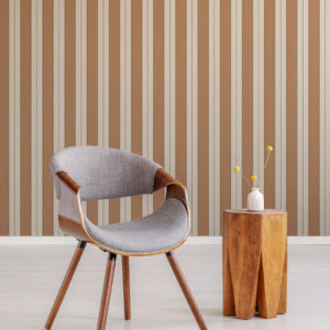 ASMAE - Papier peint rayures classiques monochromes camel salon