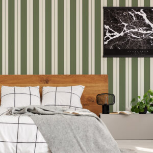 ASMAE - Papier peint rayures classiques monochromes kaki suite parentale