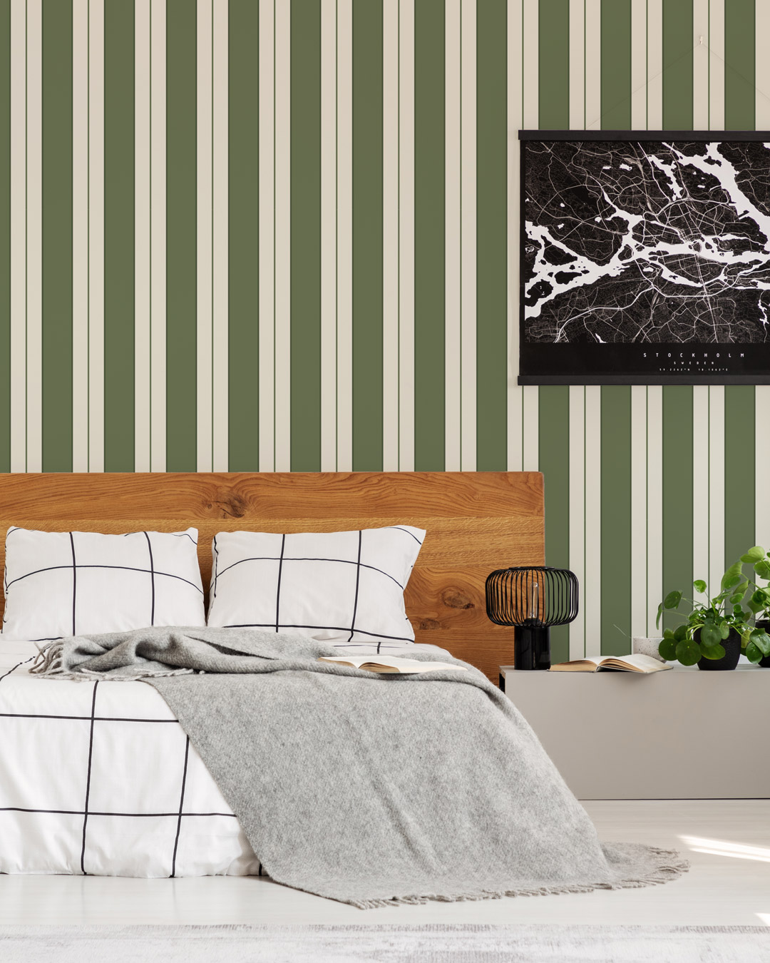 ASMAE - Papier peint rayures classiques monochromes kaki suite parentale