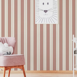 ASMAE - Papier peint rayures classiques monochromes vieux rose chambre fille