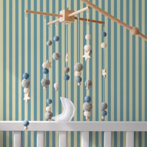 BELLA - Papier peint rayures pastel jaune et bleu chambre bébé