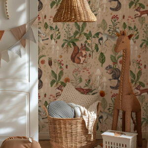 CENDRON - Papier peint animaux aquarelle enfant salle de jeux