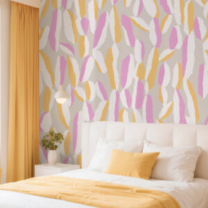 HILARY - Papier peint feuille abstraite pop orange chambre