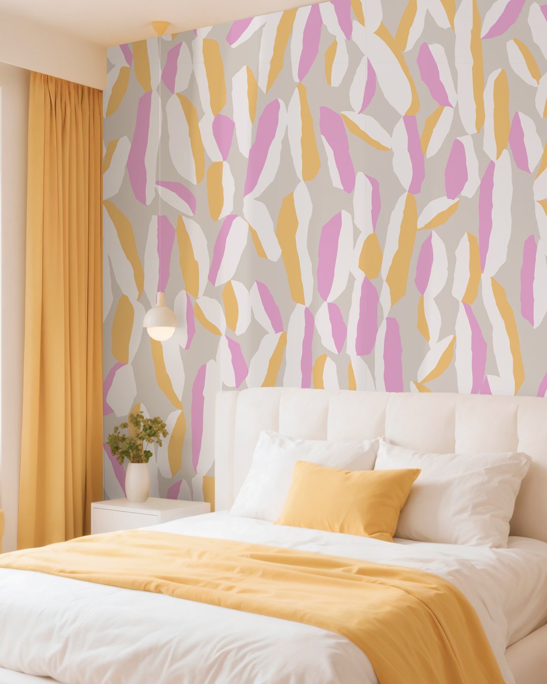 HILARY - Papier peint feuille abstraite pop orange chambre