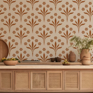 LIV - Papier peint fleur de plume marron cuisine