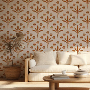 LIV - Papier peint fleur de plume marron salon