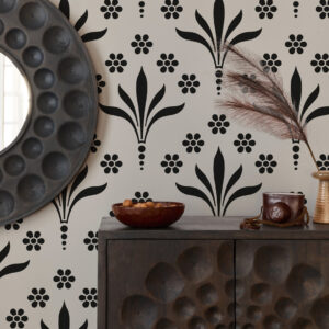 LIV - Papier peint fleur de plume noir couloir