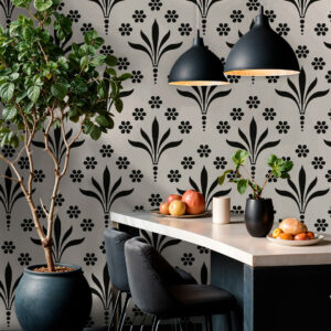 LIV - Papier peint fleur de plume noir salle à manger