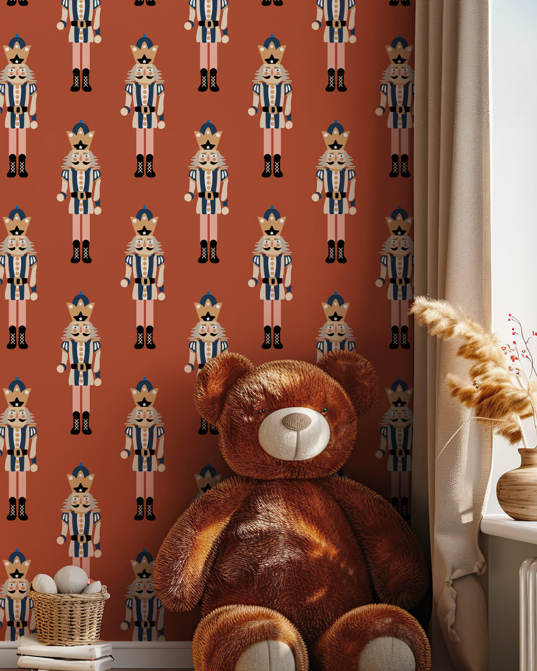 MASHA - Papier peint casse noisette terracotta salle de jeux enfants