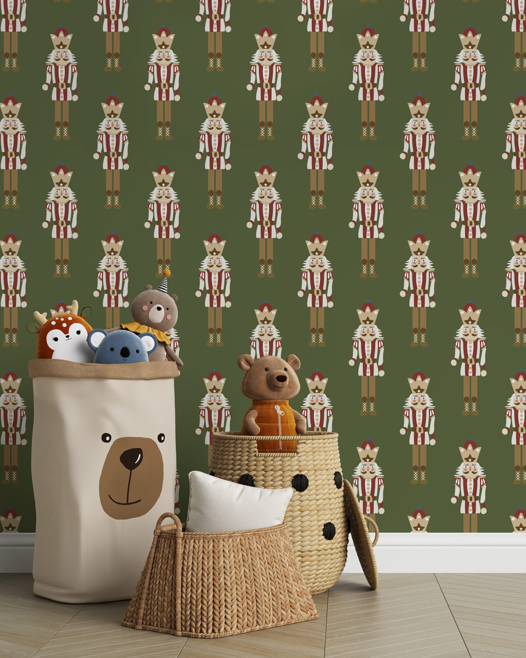 MASHA - Papier peint casse noisette vert salle de jeux