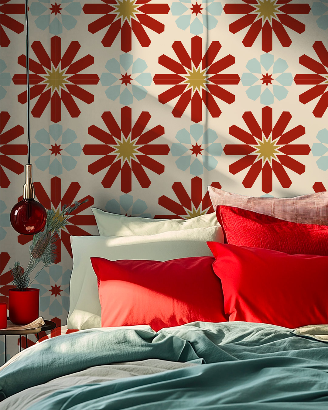 MODESTE - Papier peint kaléidoscope rouge