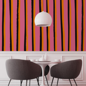 OMER - Papier peint rayures rigolotes colorées rose salle à manger