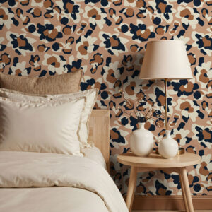 ROSANA - Papier peint fleurs tachetées marron chambre