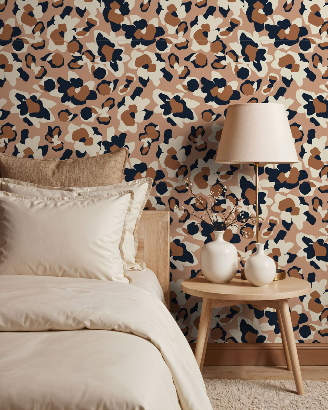 ROSANA - Papier peint fleurs tachetées marron chambre