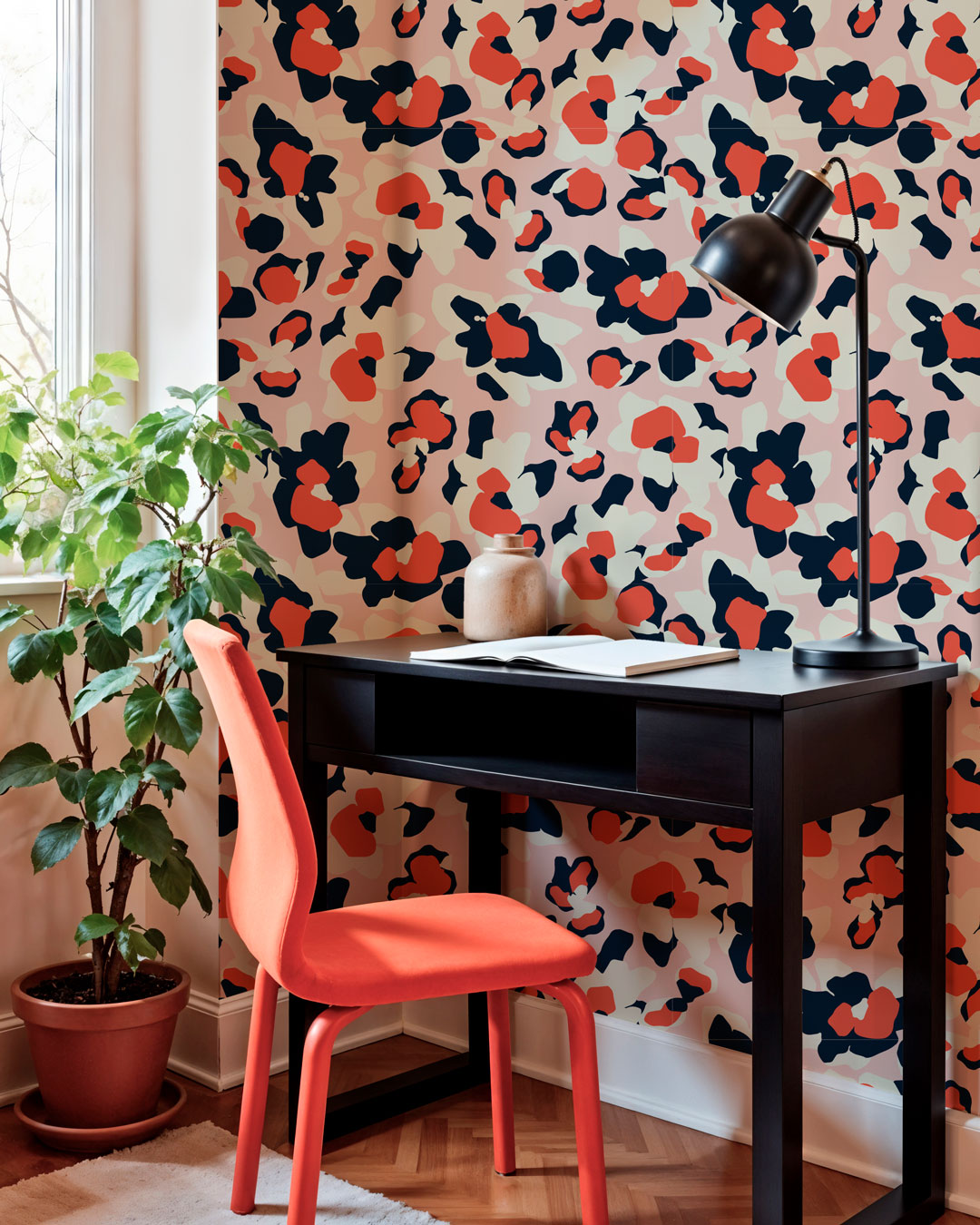 ROSANA - Papier peint fleurs tachetées rose bureau