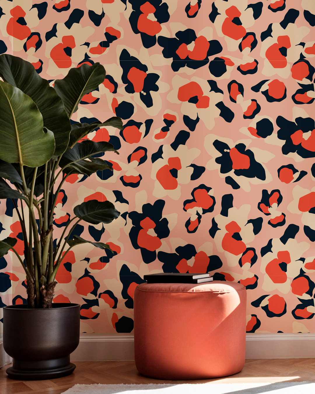 ROSANA - Papier peint fleurs tachetées rose salon