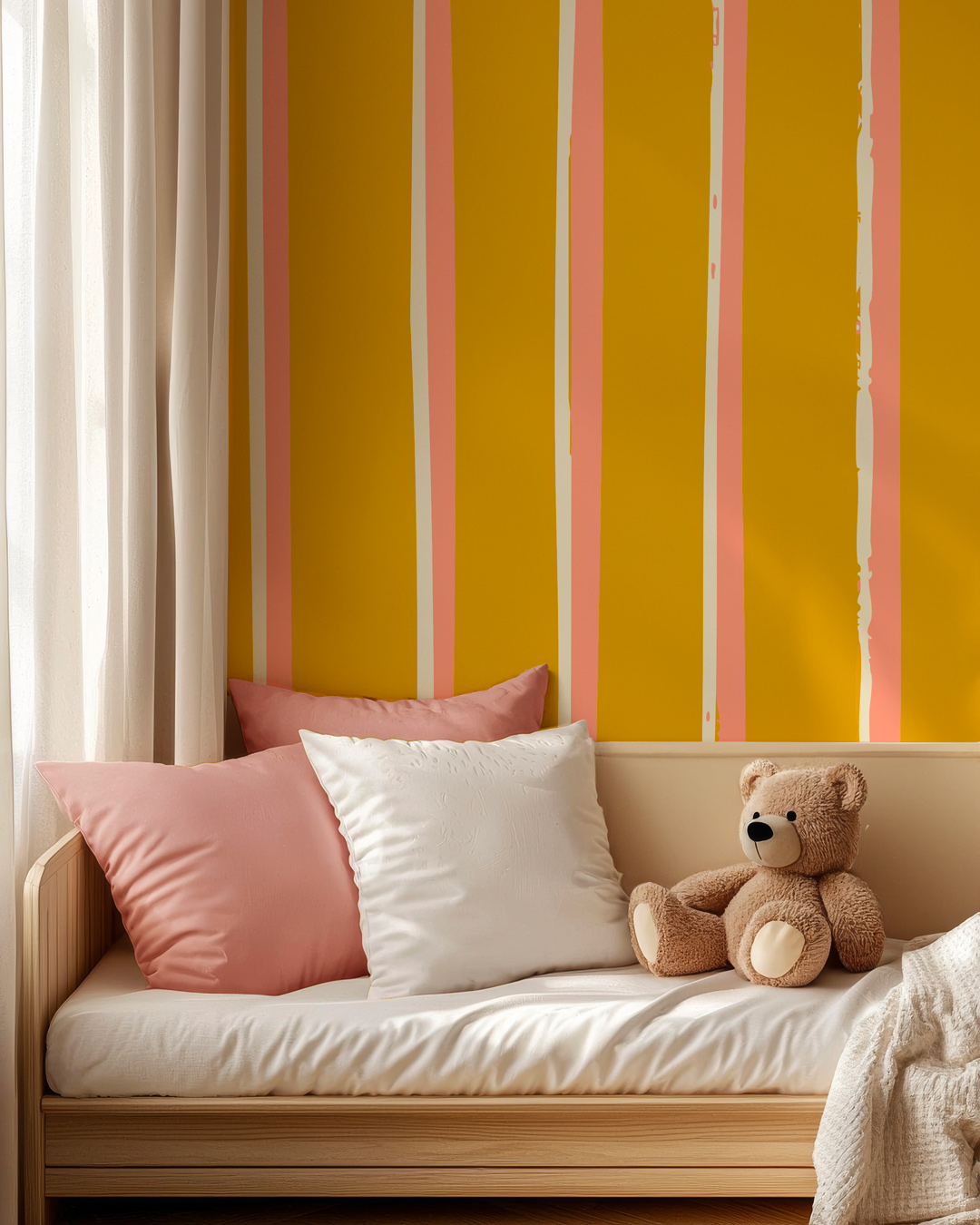 SALOMÉ - Papier peint rayures chambre fille jaune