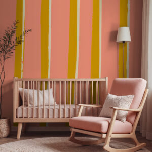 SALOMÉ - Papier peint rayures chambre fille rose