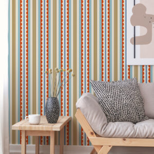 SOA - Papier peint rayures vintage pop bleu salon