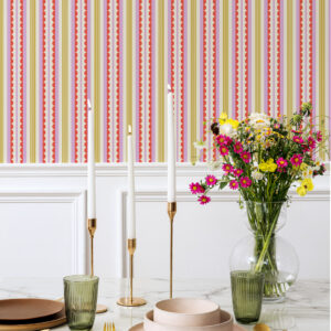 SOA - Papier peint rayures vintage pop rose salle à manger