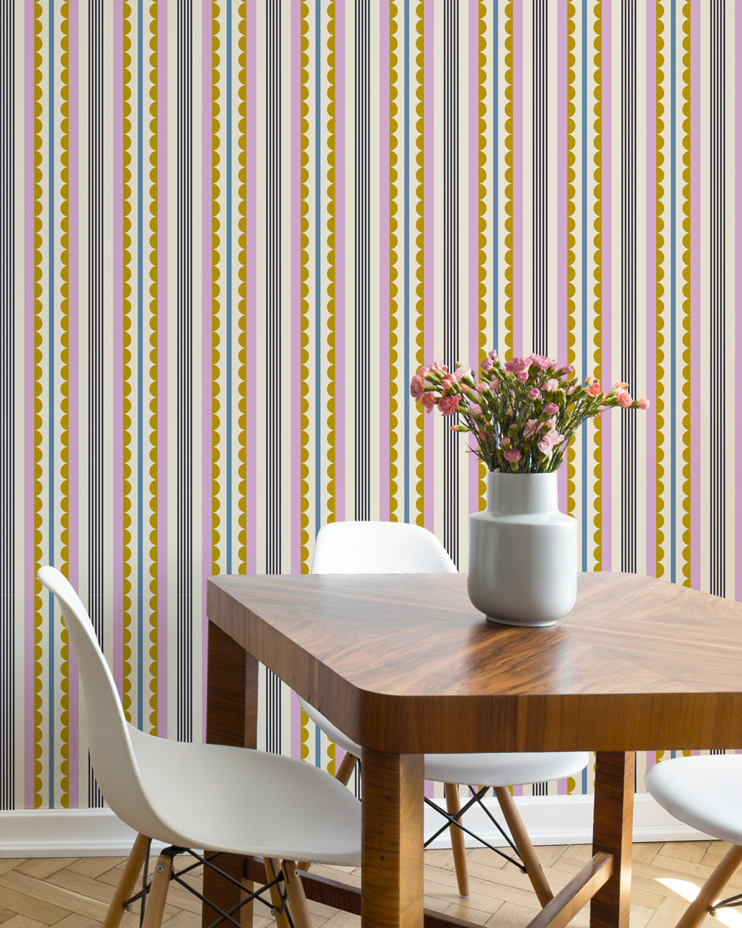 SOA - Papier peint rayures vintage pop violet salle à manger