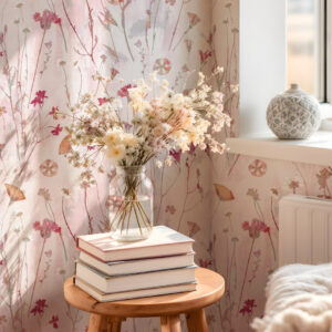 ZITA - Papier peint coquelicot fond texturé salon