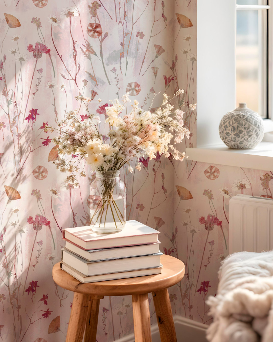 ZITA - Papier peint coquelicot fond texturé salon