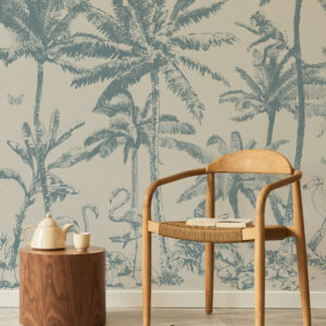 ESMEE - Papier peint palmier monochrome bleu chambre