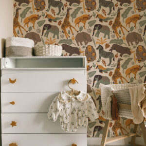 IGNACE - Papier peint animaux de la jungle bébé