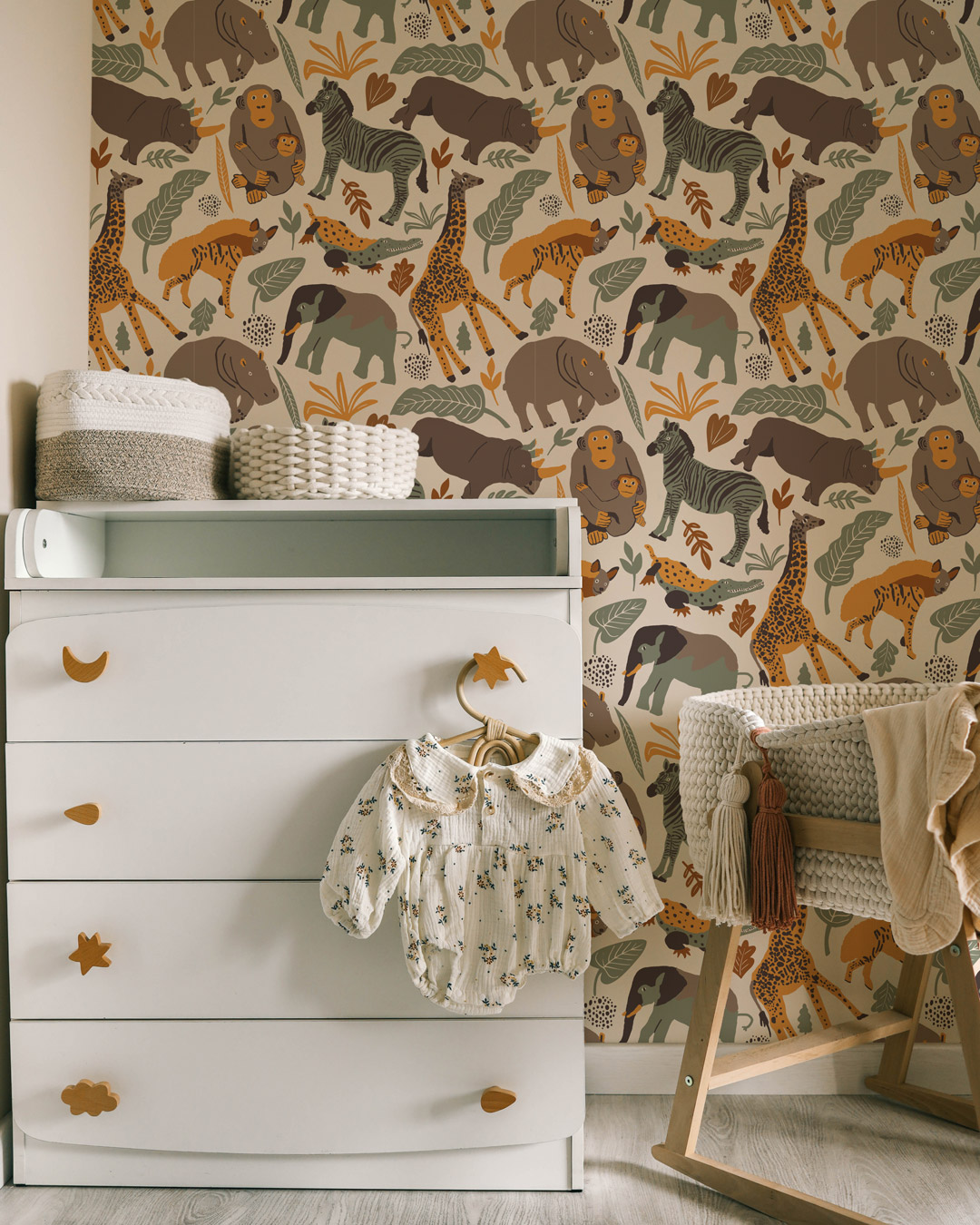 IGNACE - Papier peint animaux de la jungle bébé