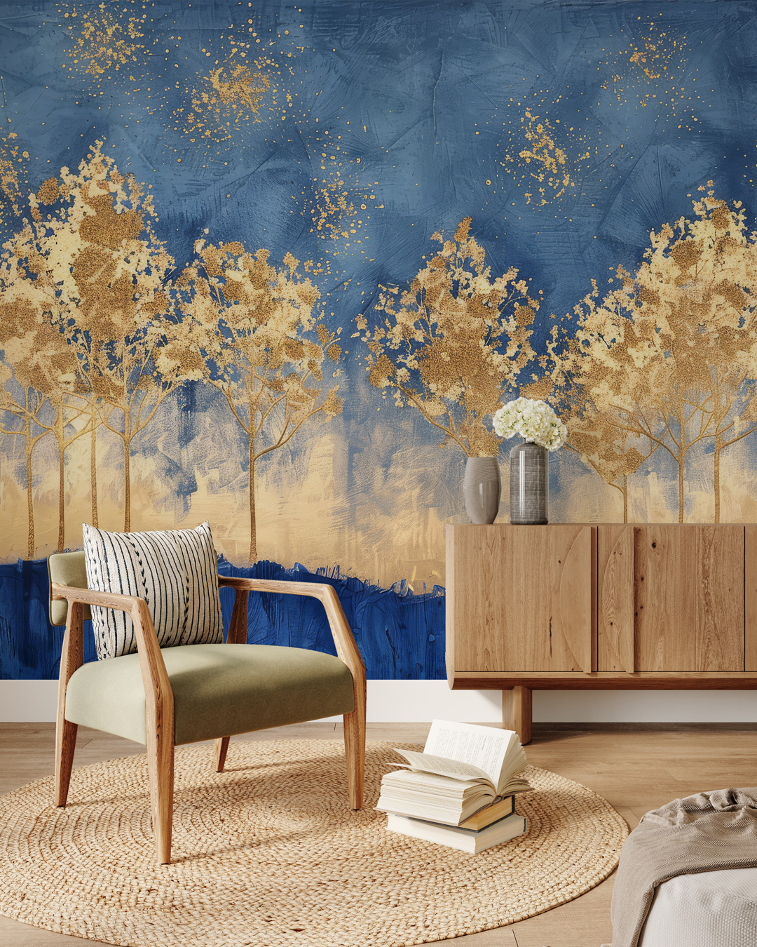 ANNA - Papier peint panoramique foret dorée scintillante chambre hotel