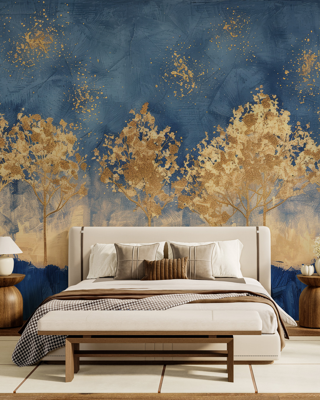 ANNA - Papier peint panoramique foret dorée scintillante chambre