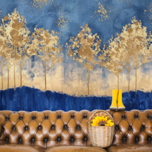 ANNA - Papier peint panoramique foret dorée scintillante salon