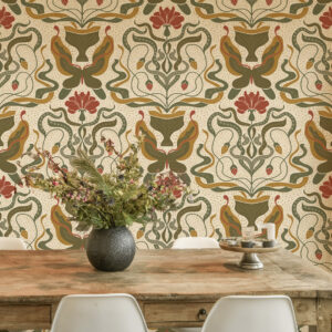 CHARLINE - Papier peint art nouveau vintage beige salle à manger