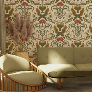 CHARLINE - Papier peint art nouveau vintage beige salon