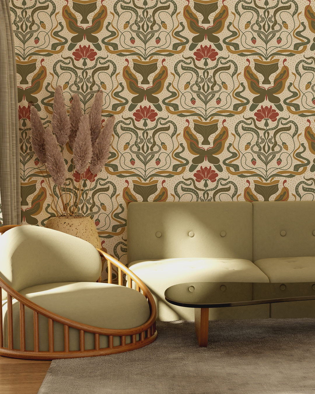 CHARLINE - Papier peint art nouveau vintage beige salon