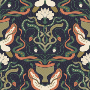 CHARLINE - Papier peint art nouveau vintage bleu