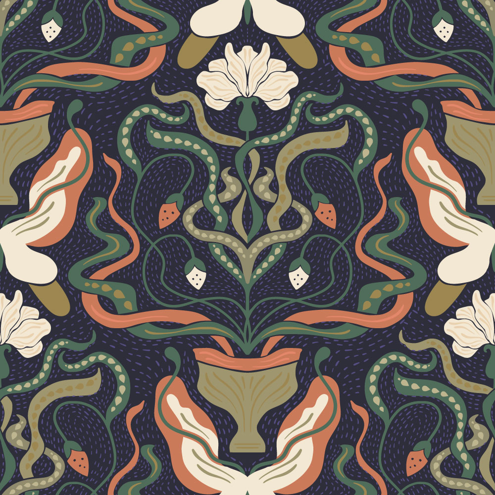 CHARLINE - Papier peint art nouveau vintage bleu