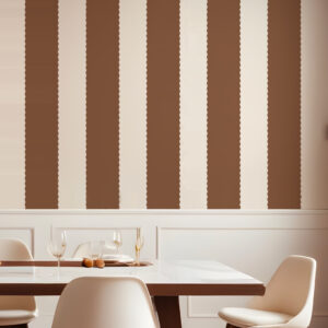 FRANCESCO - Papier peint rayé bords ondulés marron salle à manger